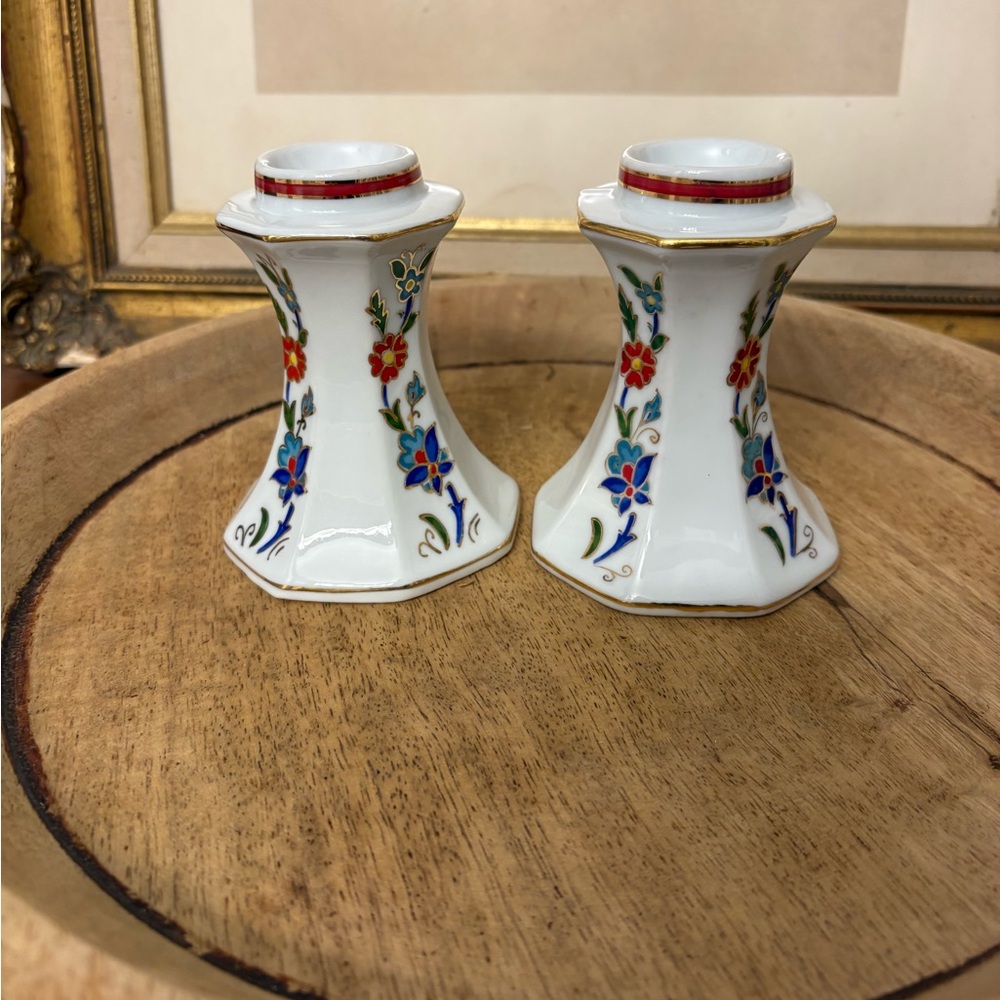 2 Kutahya Porselen Candle Holders. Traditional Turkish floral motif.